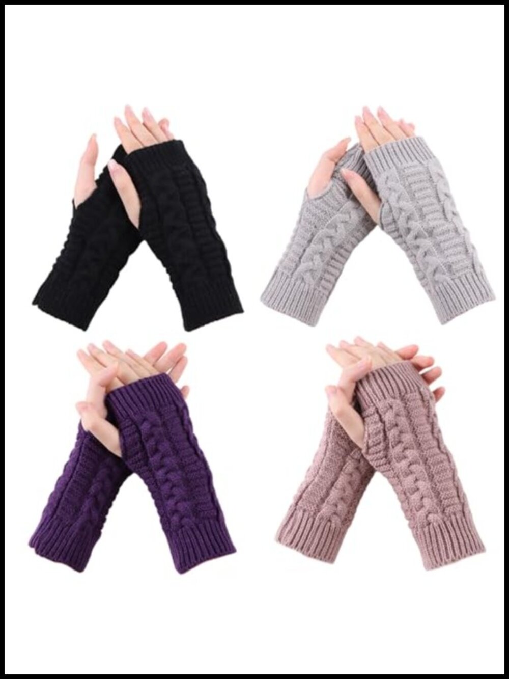 Fingerless Knitted Gloves Arm Warmers Wrist Winter Acrylic Set
